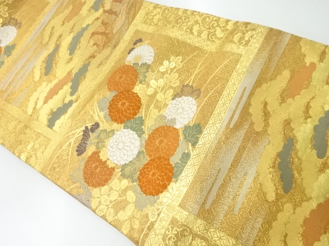 リサイクル　佐賀錦　菊に松模様織出し袋帯